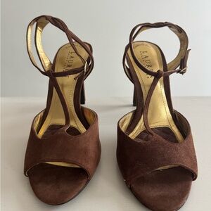 Lauren Ralph Lauren Brown Suede T-Strap Heels | Size 7 | Like New